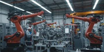 Advanced robotic arms in a U.S. factory, boosting industrial efficiency