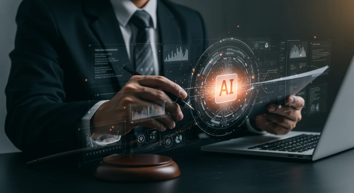 Executive reviewing AI compliance documentation and risk assessments