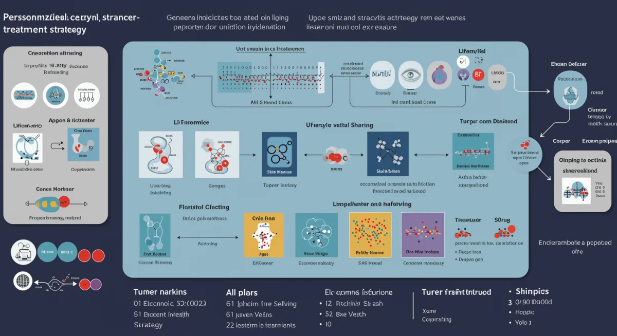 Infographic showing AI integrating genomic and patient data for personalized cancer therapy.