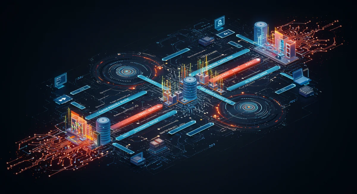 Intricate digital network showing biometric data flow and security measures.