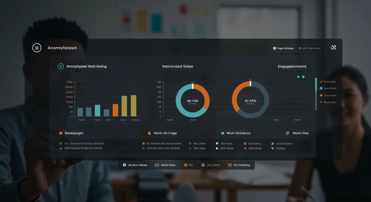 Digital dashboard showing employee well-being metrics and engagement data.