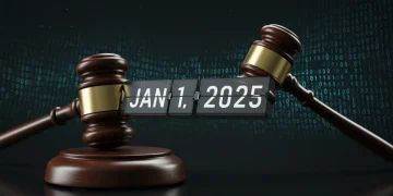 Digital clock ticking towards January 1, 2025, symbolizing the critical deadline for US Digital Services Act compliance.