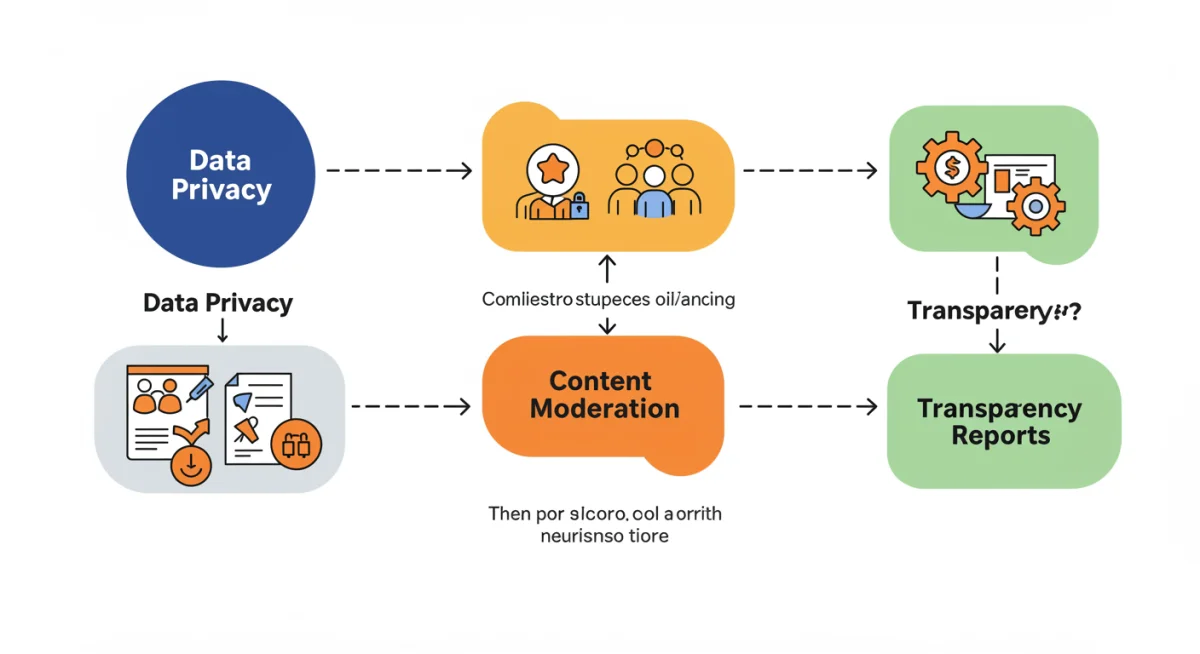 Flowchart depicting digital services act compliance steps including data privacy, content moderation, and transparency.