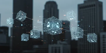 Conceptual image of enterprise blockchain transforming U.S. corporations