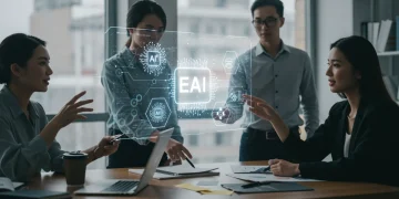 Ethical AI in the Workplace: Navigating New US Regulatory Guidelines Professionals discussing ethical AI guidelines in a modern workplace setting