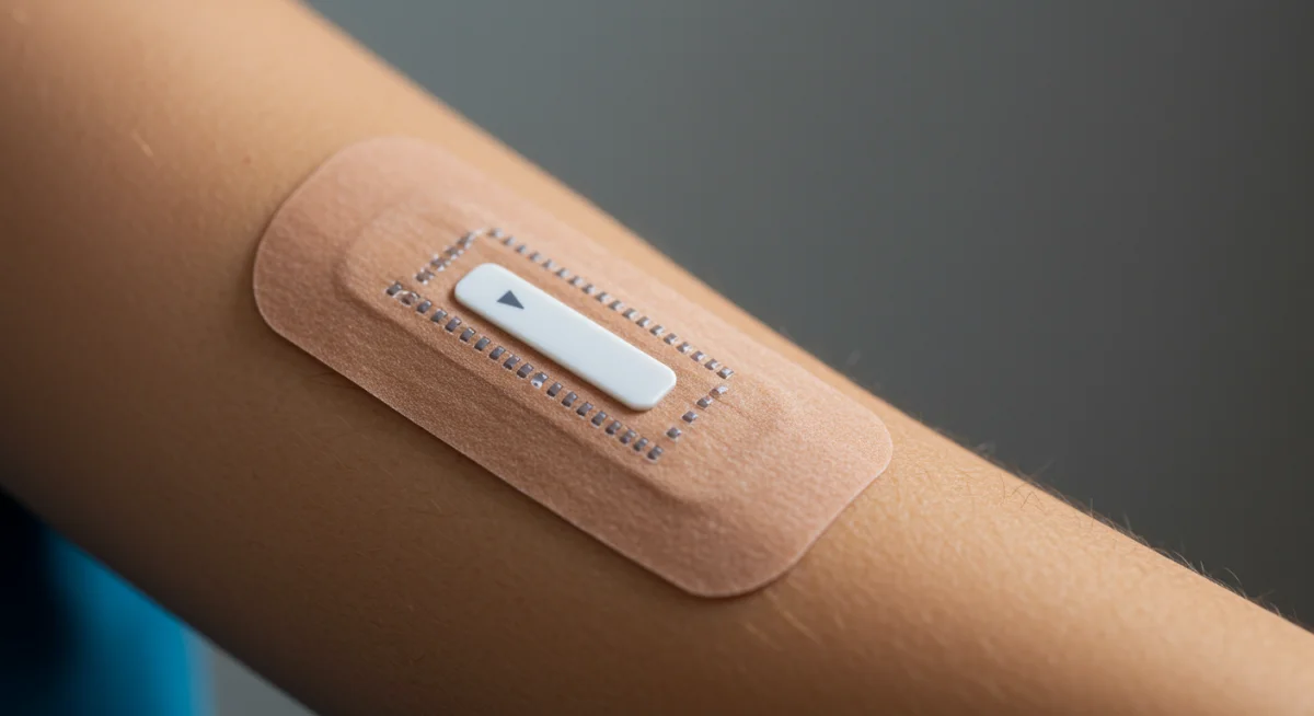 Flexible bio-integrated patch for continuous glucose monitoring, adhering discreetly to skin.