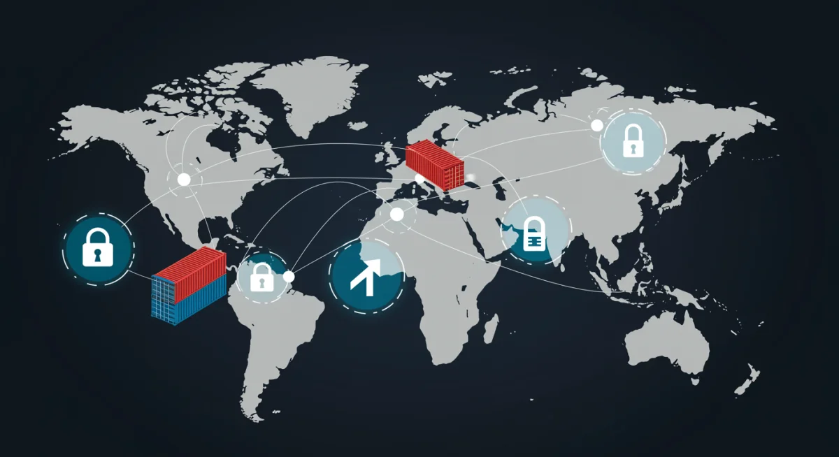 Global supply chain network with regulatory hurdles and compliance challenges.