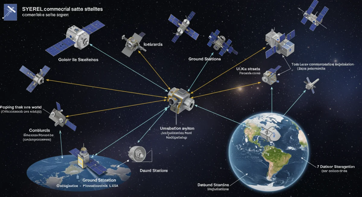 Diverse commercial satellites operating in low Earth orbit, providing communication and observation services.