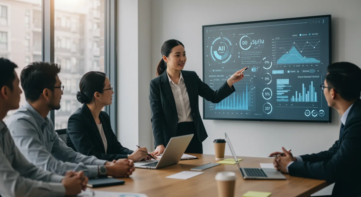 Manager leading team with AI insights