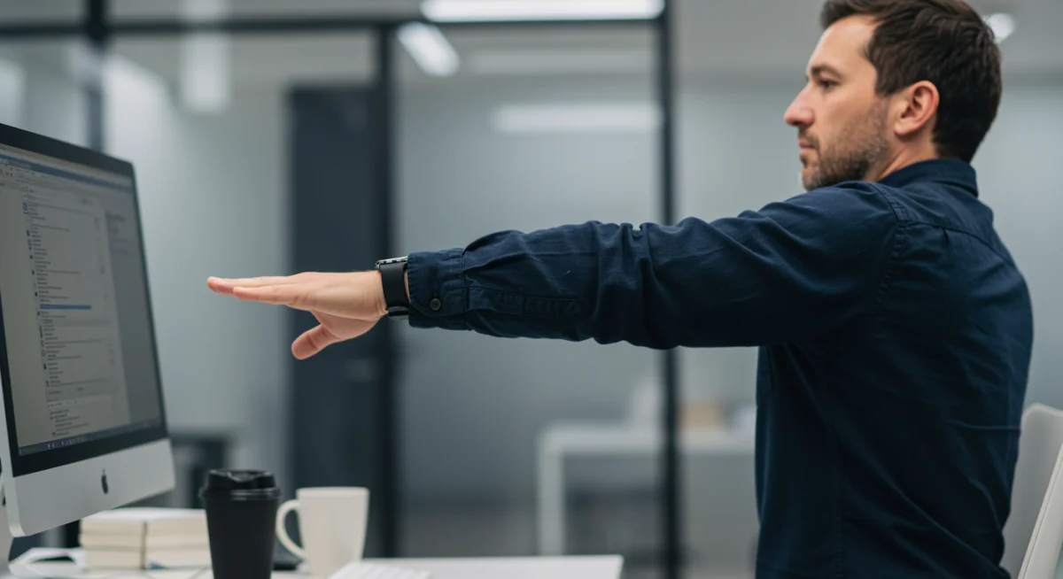 Employee taking a mindful break from digital screen at work