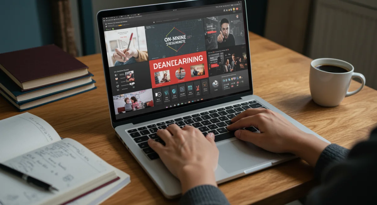 Individual studying online tech courses on a laptop