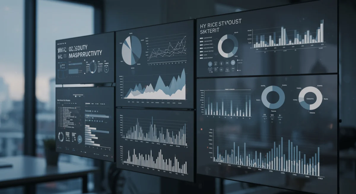 Productivity dashboard showing key performance indicators in a hybrid work setup.