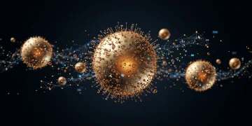 Abstract quantum computing network with glowing nodes and data streams, representing its impact on U.S. businesses.