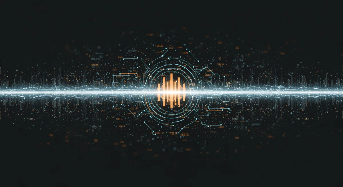 Abstract visualization of interconnected digital networks with quantum circuit overlay