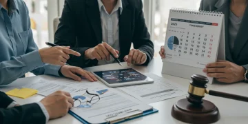 Small business team reviewing data privacy compliance plan for 2025