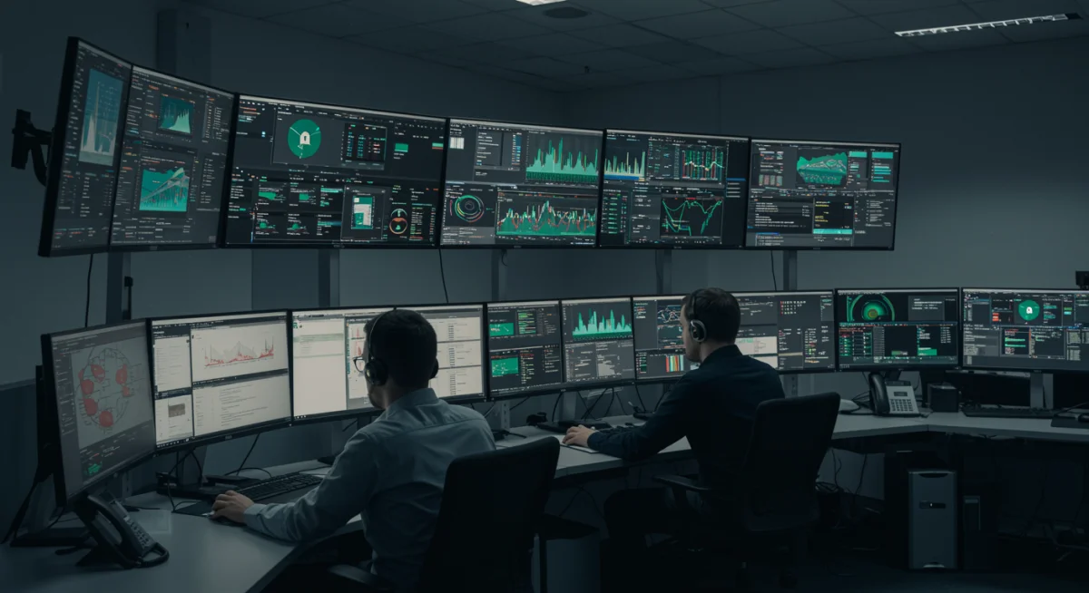 Cybersecurity team in a SOC monitoring real-time threat intelligence for ransomware defense