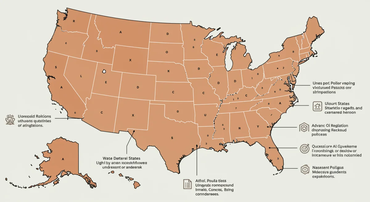 US map showing varying maturity levels of state AI governance frameworks