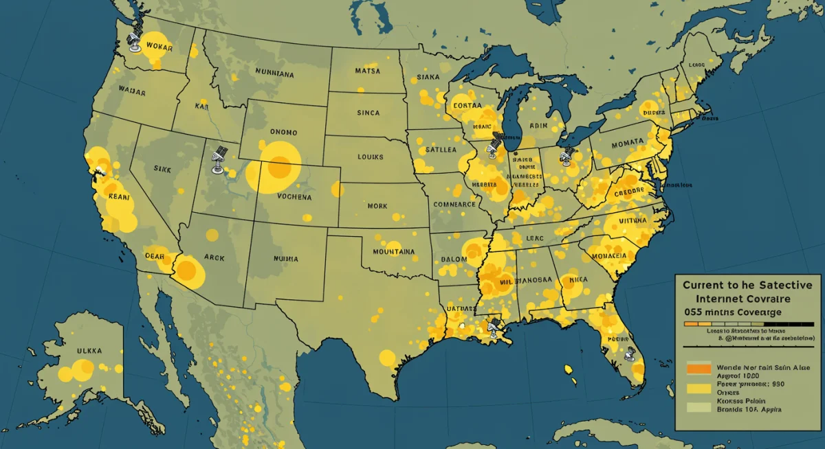 Map illustrating satellite internet coverage expansion across rural U.S.