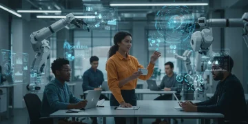 US workers collaborating with automation and AI for future job security