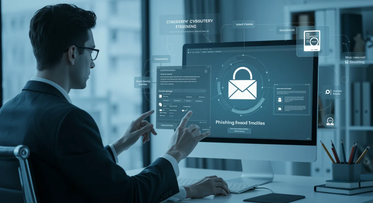 Employee participating in cybersecurity awareness training to prevent phishing attacks.