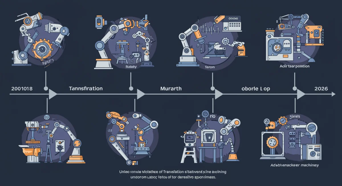 Timeline graphic showing manufacturing job transformation by 2026 due to automation.